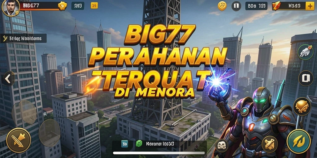 Tampilan gameplay BIG77 dengan menara yang strategis dan musuh yang menyerang.