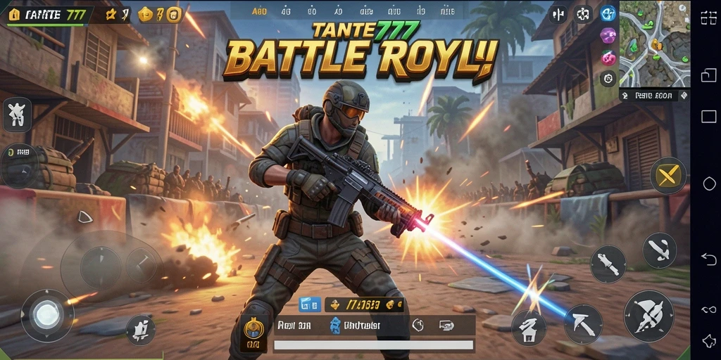 Tampilan gameplay TANTE777 dengan pertempuran seru di arena Battle Royale.